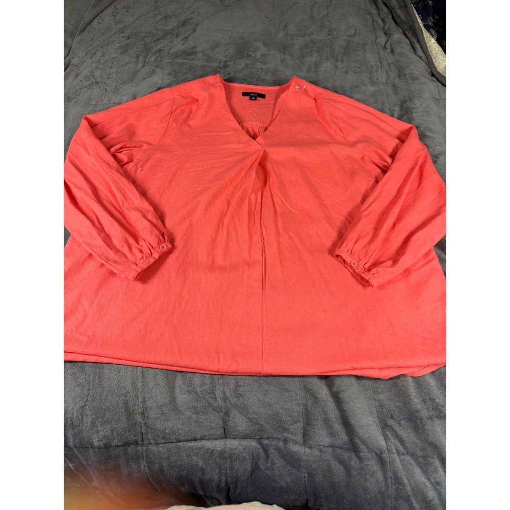 Ellos Womens Coral Linen Blend V-Neck Popover Blouse Top Plus Size 18/20 L - Picture 1 of 9